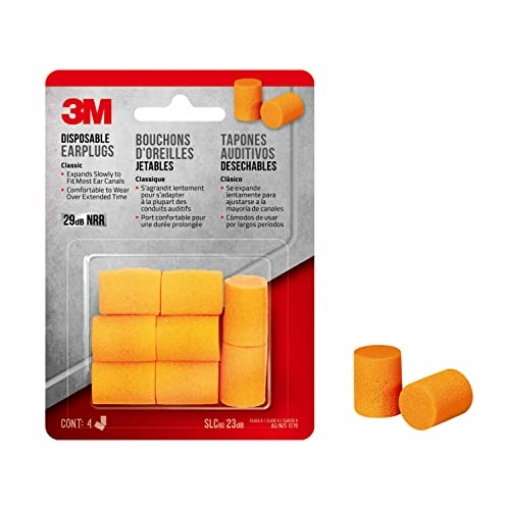 Picture of 3M 90580H4-C 3M Disposable Classic Earplug, Noise Reduction Rating (NRR)29 dB, 4-Pair, 1-Pack, Orange (EA)