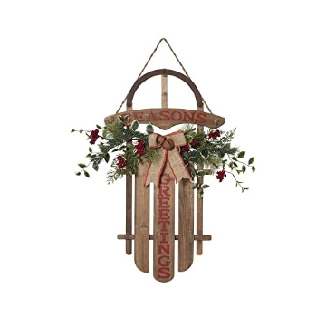Picture of GERSON COMPANY/GIL DIVISION 2361040 Gerson 27" H Wood Hanging Sled Seasons Greetings w/PVC Accents, Bow & Bells (PK-2-EA)