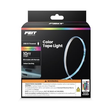 Picture of FEIT ELECTRIC CO TAPE120/RGB/USB Feit Electric 10ft Color LED Tape Light, Dimmable, RGB Color with Remote Control, Cut-to-Fit Design, 5V USB-Powered Display Lighting, Indoor Use Only, 25,000-Hour Lifetime, TAPE120/RGB/USB (EA)