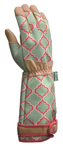 Picture of DIGZ 7626-26 Digz Rose Pruning Vegan Leather Garden Gloves, Long Forearm Protective Cuff with Touchscreen Compatible Finger Tips, Red Geometric Pattern, Large (EA)