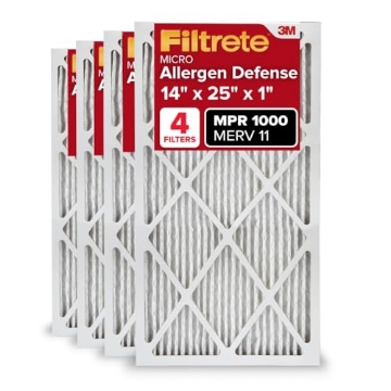 Picture of Filtrete 9804-4 Filtrete 14x25x1 AC Furnace Air Filter, MERV 11, MPR 1000, Micro Allergen Defense, 3-Month Pleated 1-Inch Electrostatic Air Cleaning Filter, 4 Pack (Actual Size 13.81 x 24.81 x 0.81 in) (PK-4-EA)