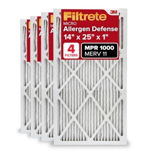 Picture of Filtrete 9804-4 Filtrete 14x25x1 AC Furnace Air Filter, MERV 11, MPR 1000, Micro Allergen Defense, 3-Month Pleated 1-Inch Electrostatic Air Cleaning Filter, 4 Pack (Actual Size 13.81 x 24.81 x 0.81 in) (PK-4-EA)
