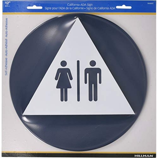 Picture of HILLMAN 844607 Hillman English Blue Restroom Plaque 12 in. H x 12 in. W - Case of: 6;66 (PK-6-EA)