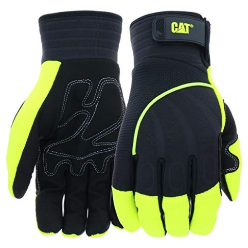Picture of CAT CAT012224X Cat® CAT012224 Hi-Vis Work Gloves – Green, X-Large, Synthetic Palm Gloves w/Touchscreen Fingertips, Adjustable Strap, Padded Palm (EA)