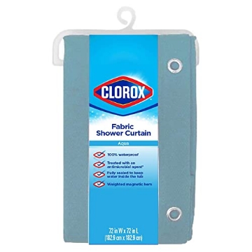 Picture of CLOROX(R) MSI008339 Clorox Treated Polyester Fabric Shower Curtain 70"x72" Light Blue Aqua with Weighted Magnetic Hem, Machine Washable (EA)
