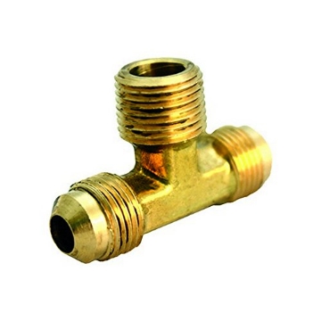 Picture of JMF COMPANY 4506440 JMF 3/8 in. Dia. x 3/8 in. Dia. x 1/2 in. Dia. Flare To Flare To MPT Yellow Brass Reducing Tee (PK-5-EA)