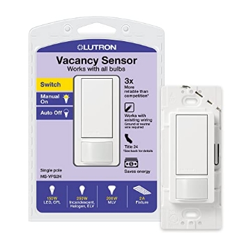 Picture of LUTRON ELECTRONICS CO MS-VPS2H-WH Lutron Maestro Vacancy Motion Sensor Light Switch for Bathroom, Garage, Laundry Room, and Closet, for Any Light Bulbs, Auto Off Only, Single-Pole Only, No Neutral Required, MS-VPS2-WH, White (EA)
