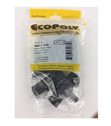 Picture of FLAIR-IT 32775 Ecopoly 32775 PEX Tee, 1" x 1" x 1/2", 1.0" ID, Crimp, Plastic (Pack of 5) (EA)