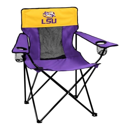 Picture of LOGO BRANDS INC 162-12E Logo Brands NCAA LSU Tigers Elite Portable Chair - Premium Outdoor Chair with Cup Holder, Powder-Coated Steel Frame, Lightweight and Portable for Tailgating,and Sporting Events (EA)