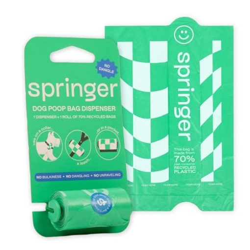 Picture of BONGO LLC PBD1003-12 Springer Dog Poop Bag Dispenser Holder with Bags, No Dangle Design for Leash, Premium Thick Waste Bags with Easy to Open Tab, Unscented, 1 Dispenser and 15 Count (EA)