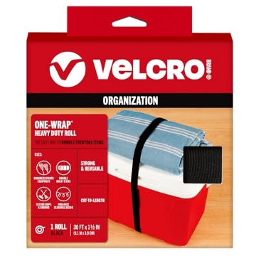Picture of VEK 91372 VELCRO Brand ONE-WRAP Roll Black | 30 Ft x 1-1/2 In | Reusable Self-Gripping Hook and Loop Tape | Cut Straps to Bundle Tie Materials and Tools in Garage Shed or Worksite (EA)