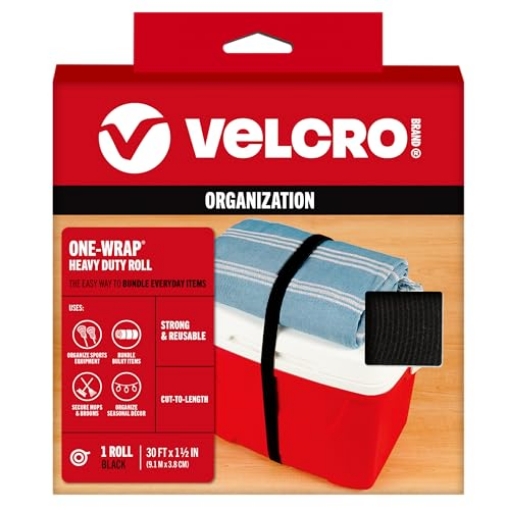 Picture of VEK 91372 VELCRO Brand ONE-WRAP Roll Black | 30 Ft x 1-1/2 In | Reusable Self-Gripping Hook and Loop Tape | Cut Straps to Bundle Tie Materials and Tools in Garage Shed or Worksite (EA)