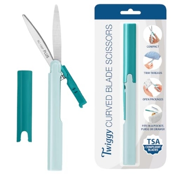 Picture of PLUS CORPORATION OF AMERICA 35650 Plus Pen Style Non-Stick Compact TSA Twiggy Scissors with Cover, Turquoise (EA)