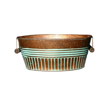 Picture of ROBERT ALLEN MPT01918 Headwind Vintage Collection 14-Inch Vintage Copper Oval Galvanized Tub with Handles – Metal Wash Basin Planter - Galvanized Metal Tub for Indoor & Outdoor Use by Robert Allen (EA)