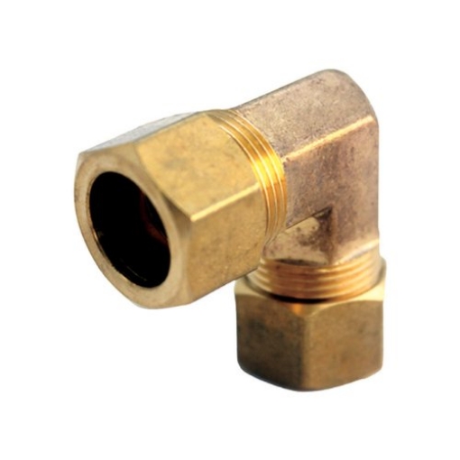 Picture of JMF COMPANY 4503629 JMF 7/8 in. Dia. x 7/8 in. Dia. Compression to Compression to Elbow Yellow Brass Elbow (EA)