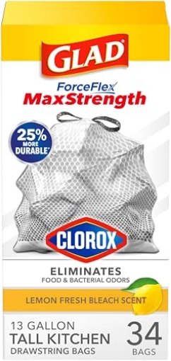 Picture of GLAD 79297 Glad ForceFlex MaxStrength with Clorox Tall Kitchen Trash Bags, 13 Gal, 34 Ct (Package May Vary) (PK-6-EA)