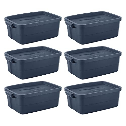 Picture of RUBBERMAID COMMERCIAL RMRT100004 Rubbermaid FG2214TPDIM Roughneck Storage Box, 10 Gallon, Dark Indigo Metallic (PK-8-EA)