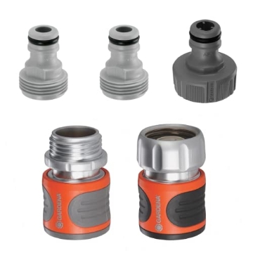 Picture of Garden Pearls 39042-BK GARDENA 5-Piece Premium Metal Quick Connect Garden Fittings: Hose Attachment Kit for 5/8 Inch or 1/2 Inch Hose - Quickly Attach Sprinklers, Spray Nozzles, and Accessories. (EA)