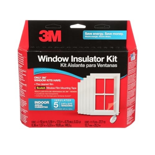 Picture of 3M 2141W6 3M Indoor Window Insulation, Insulator Kit for 5 Windows 3ft x 5ft, Keeps Cold Air Out and Warm Air In, Includes Heat Shrink Window Film and Scotch Window Film Mounting Tape (2141W-6) (EA)