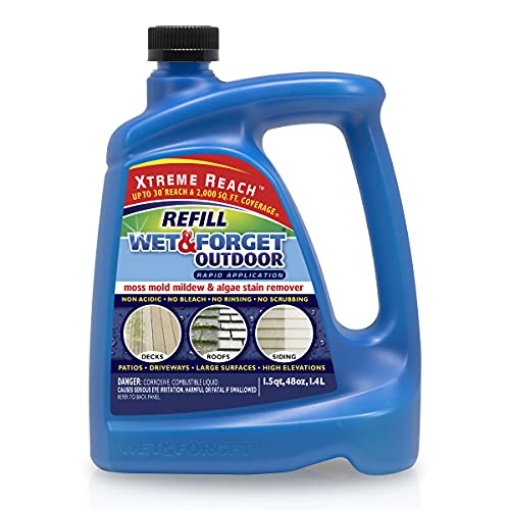 Picture of WET & FORGET INC 805048RF Wet & Forget Outdoor Moss, Mold, Mildew, & Algae Stain Remover Multi-Surface Cleaner, Xtreme Reach Hose End Refill, 48 Fluid Ounces (EA)