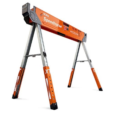 Picture of Bora PM-4550 Bora Portamate Speedhorse XT Adjustable Height Sawhorse-Single Piece Stand with 30-36 inch adjustable Legs,Metal Top for 2x4,Heavy Duty Pro Bench Saw Horse for Contractors,Carpenters-PM-4550 Orange (EA)