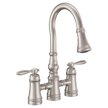 Picture of Moen S73204SRS Moen S73204SRS Weymouth Two Handle Pulldown Bridge Kitchen Faucet, Spot Resist Stainless (EA)