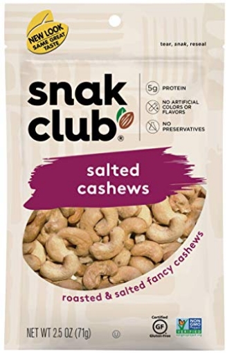 Picture of CENTURY SNACKS LLC 1721330 Snak Club Roasted & Salted Cashews, 2.5 Ounce (Pack of 6) (PK-6-EA)