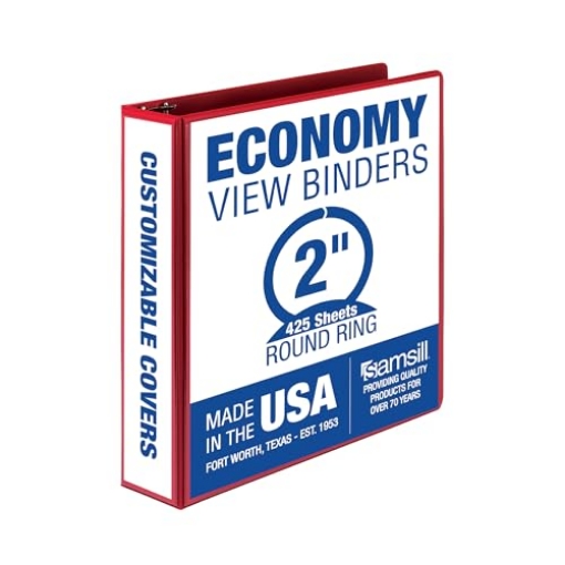 Picture of SAM SAM18563 Samsill 2 Inch 3 Ring Binder, Made in USA, Economy Round Ring, Clear View Cover, 425 Sheet Capacity - for School, Home, Office - Red (EA)