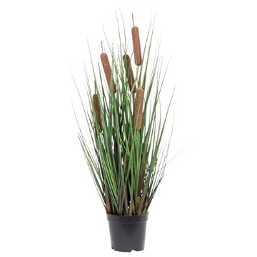 Picture of Vickerman TN170324 Vickerman 24" Everyday Artificial Potted Green Straight Grass and Cattails with Black Plastic Pot - Faux Grass Plant Decor - Home Or Office Indoor Greenery Accent (EA)