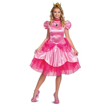 Picture of Disguise DG10693E Disguise Princess Peach Costume, Official Nintendo Super Mario Bros Adult Costume Dress and Crown, Womens Size Large (12-14) (EA)