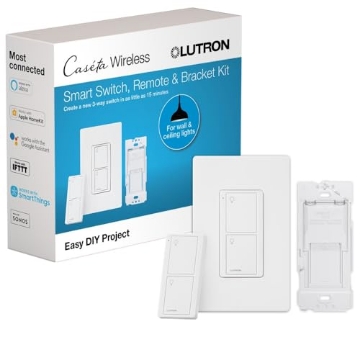Picture of LUTRON ELECTRONICS CO P-PKG1WS-WH Lutron Caseta Smart Switch 3-Way Kit, with Pico Remote, Wallplate, Wall Bracket for LED Lights and Fans, 5 Amp, Neutral Required, P-PKG1WS-WH (EA)