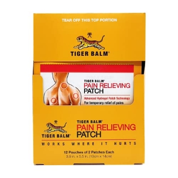 Picture of TIGER BALM T-32207 Tiger Balm Patch, 24 ct (12 pouches with 2 Patches each), Fast-Acting, Long-Lasting Herbal Muscle Pain Relief, Joint Pain, Muscle Care and Body Sprains, Hydrogel Technology, Pain-Free Removal (PK-12-EA)