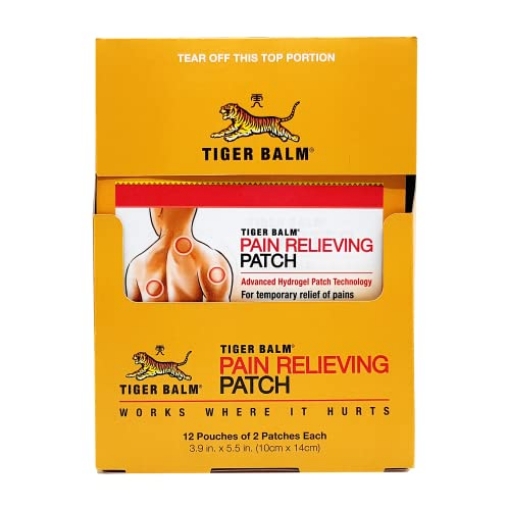 Picture of TIGER BALM T-32207 Tiger Balm Patch, 24 ct (12 pouches with 2 Patches each), Fast-Acting, Long-Lasting Herbal Muscle Pain Relief, Joint Pain, Muscle Care and Body Sprains, Hydrogel Technology, Pain-Free Removal (PK-12-EA)