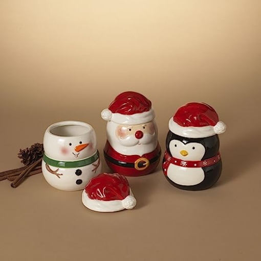 Picture of GERSON COMPANY/GIL DIVISION 2660560 Gerson Company 8.5" H Dolomite Christmas Cookie Jar, 3 Asst (PK-6-EA)