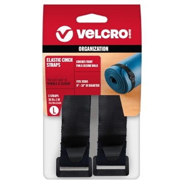Picture of VEK VEL-30807-USA VELCRO Brand All-Purpose Elastic Straps | Strong & Reusable | Perfect for Fastening Wires & Organizing Cords | Black, 30in x 1in | 2 Count (EA)
