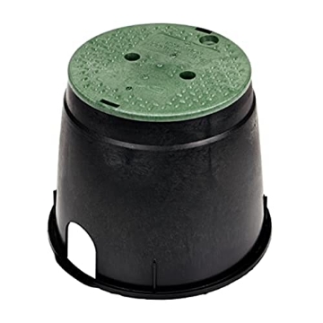 Picture of Nds 111BC NDS 111BC 10 in. Round Standard Series Valve Box and Cover, 10 in. Height, Irrigation Control Valve Lettering, Black Box, Green Overlapping Cover, Black/Green (EA)