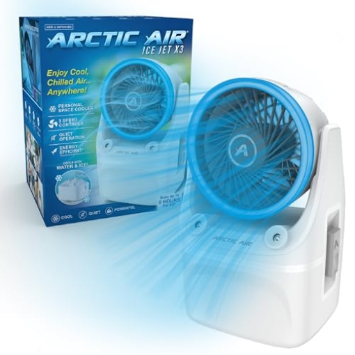 Picture of ARCTIC AIR AAIJN-MC4 Arctic Air Ice Jet X3 Portable Air Cooler,Dual Mist Modes, Up to 8-Hour Cooling Time, 3-Speed Portable Cooler with Adjustable Airflow, USB C, LED Mood Light, Lightweight, Great for Home & Travel (EA)
