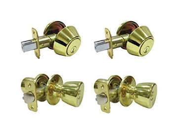 Picture of FU HSING AMERICAS INC BS7L1BD Faultless Tulip Polished Brass Metal Entry Knob and Single Cylinder Deadbolt 3 Grade Right Handed (EA)