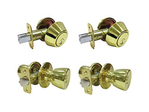 Picture of FU HSING AMERICAS INC BS7L1BD Faultless Tulip Polished Brass Metal Entry Knob and Single Cylinder Deadbolt 3 Grade Right Handed (EA)
