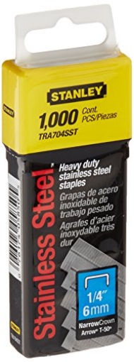 Picture of STANLEY Engineered Fastening TRA704SST Stanley TRA704SST 1/4-Inch Heavy Duty Stainless Steel Narrow Crown Staples, 1,000-Count (EA)