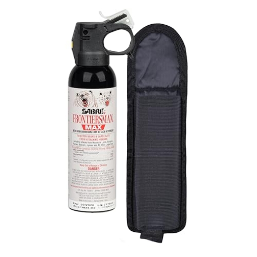 Picture of Sabre FBADX-04 SABRE Frontiersman MAX 7.9 fl oz. Bear & Mountain Lion Attack Deterrent, Up to 40 ft Range, Contains 2% Major Capsaicinoids, Safer for You, Animals & The Environment, Glow-in-The-Dark Safety (EA)