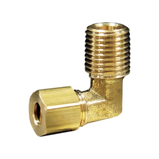 Picture of JMF COMPANY 4503702 JMF 7/8 in. Dia. x 3/4 in. Dia. Compression to MPT to Elbow Yellow Brass Elbow (EA)
