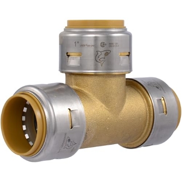 Picture of Shark Industries Ltd U374LFA SharkBite Max 1 Inch Tee, Push to Connect Brass Plumbing Fitting, PEX Pipe, Copper, CPVC, PE-RT, HDPE, UR374A (EA)