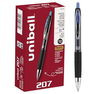 Picture of Uni 1790896 Uni-Ball Signo 207, 12 Pack 1.0mm Bold Blue Gel Pens - Water Resistant, Smooth Writing, Comfort Grip, Retractable - Back to School Pens, Teacher Pens, School Supplies (DZ-12-EA)