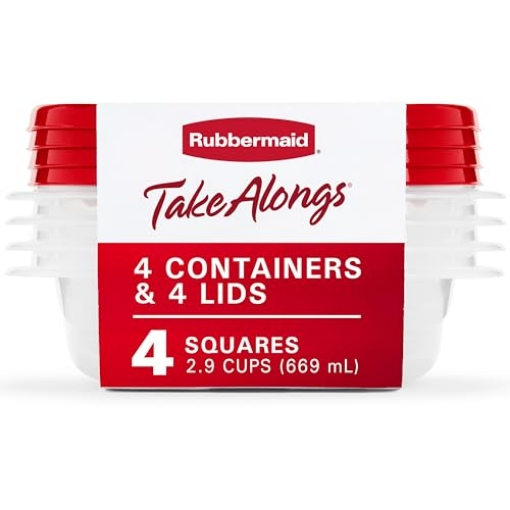 Picture of RUBBERMAID COMMERCIAL 2086751 Rubbermaid TakeAlongs 2.9-Cup Square Food Storage Containers, 4-Pack, Chili Red (EA)