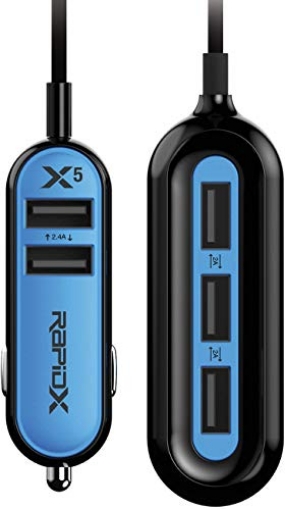 Picture of RAPIDX RX-X5USBB RapidX X5 Car Charger with 5 USB Ports for iPhone and Android - Blue (EA)