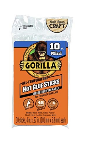 Picture of GORILLA 3021002 Gorilla Hot Glue Sticks, Mini Size, 4" Long x .27" Diameter, 10 Count, Clear, (Pack of 1) (EA)