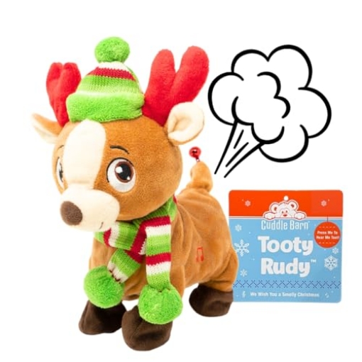 Picture of CUDDLE BARN INC CB24540 Cuddle Barn | Tooty Rudy - Farting Reindeer Toy | Christmas Plush Walks, Shakes Tail, Makes Fart Noises - Sings We Wish You a Smelly Christmas | White Elephant Gift for Adults, Teens, Kids - 10 Inches (EA)