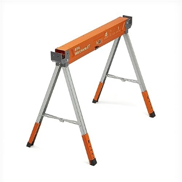 Picture of Bora PM-3360 BORA Workhorse XT Adjustable Height Sawhorse - Single Piece Stand with 30-34 inch Adjustable Legs, Metal Top for 2x4, Heavy Duty Pro Saw Horse for Woodworking, Carpenters, Contractors, PM-3360, Orange (EA)