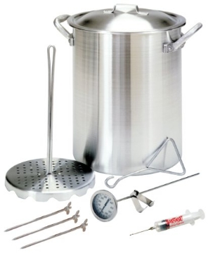 Picture of Bayou Classic 3025 Bayou Classic 3025 30-qt Aluminum Turkey Fryer Set Features 30-qt Aluminum Turkey Fryer Pot Perforated Poultry Rack & Hook 12-in Stainless Thermometer 1-oz Seasoning Injector (EA)